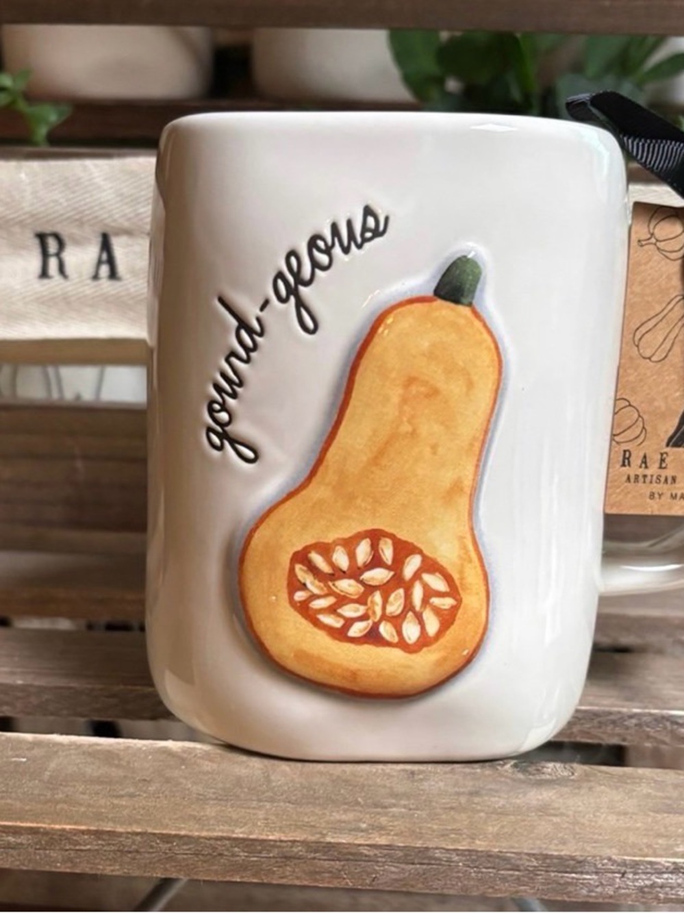 Rae Dunn Cream Ceramic Mug with Orange Butternut Squash Accent